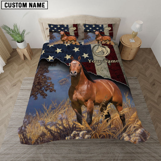 Horse America Customized Name Bedding Set, Farm Bedding Set, Farmhouse Bedding Set