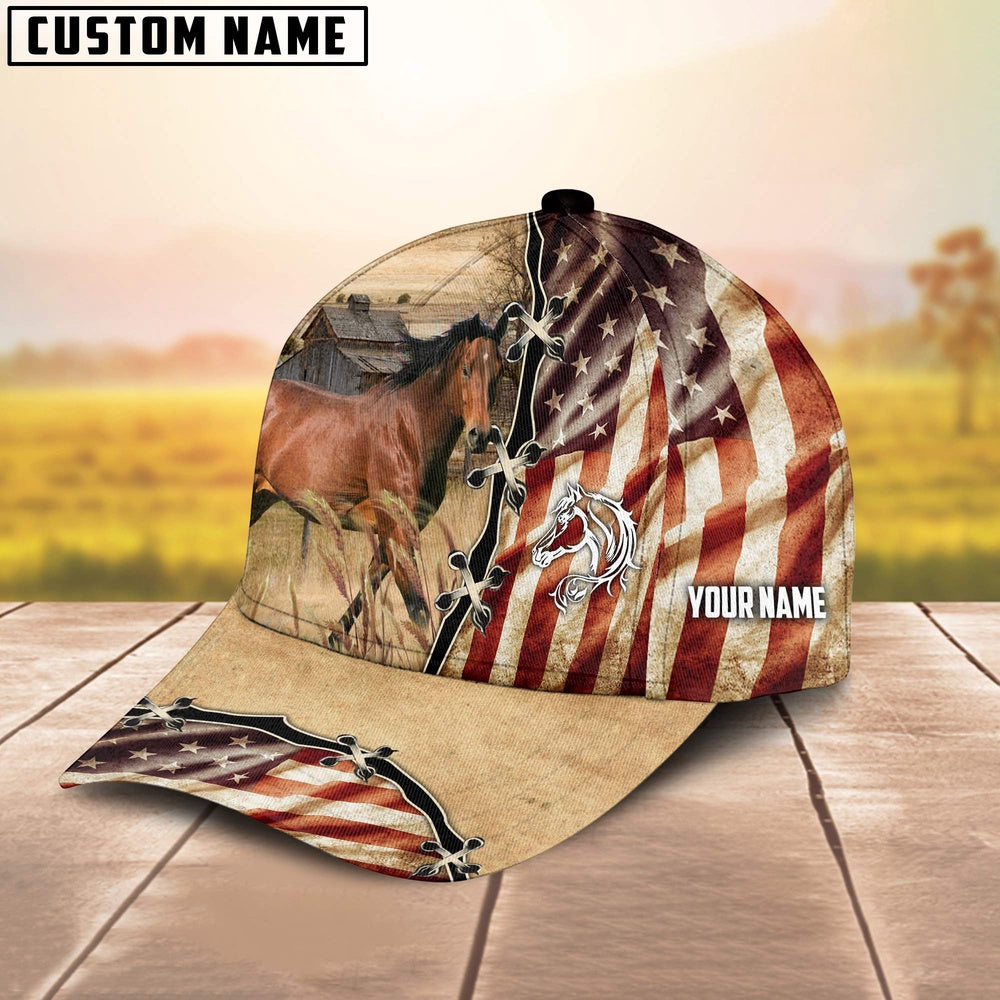 Horse American Flag Custom Name Retro Cap, Farmer Cap, Cap For Farmers, Best Farm Hat, Farm Use Hat