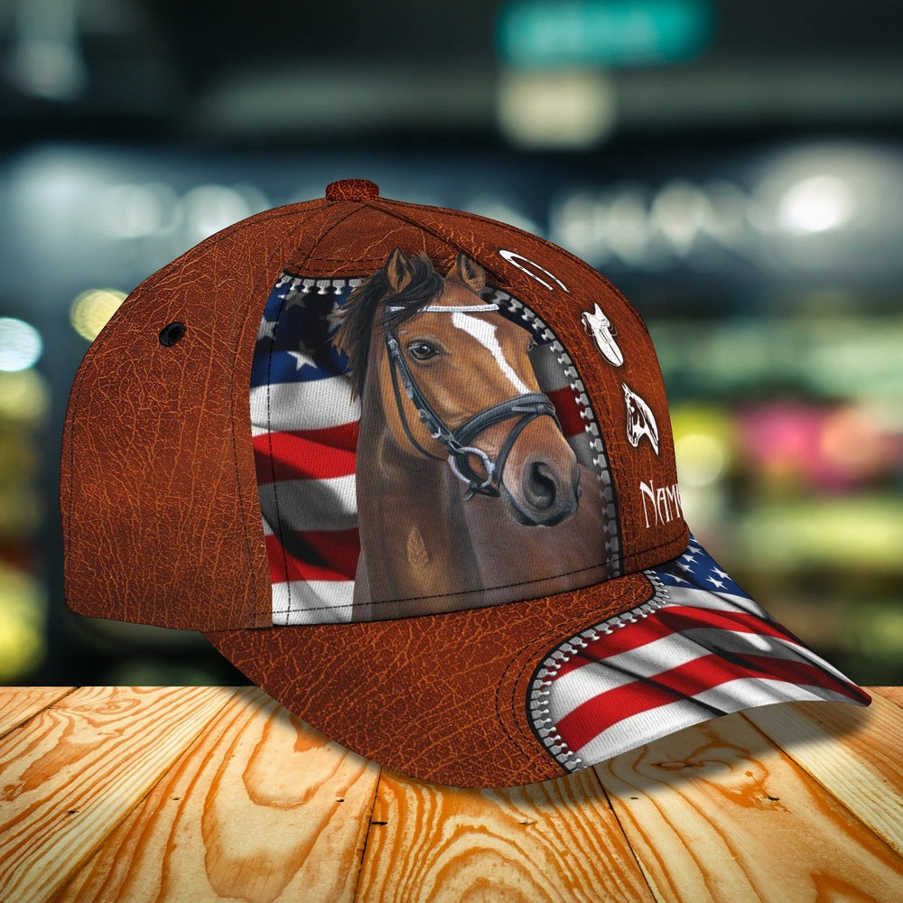 Horse And American Flag Customized Name Cap, Farmer Cap, Cap For Farmers, Best Farm Hat, Farm Use Hat