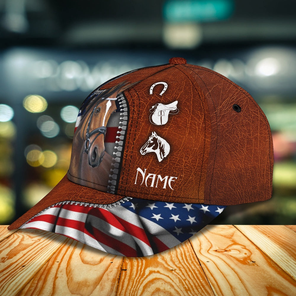 Horse And American Flag Customized Name Cap, Farmer Cap, Cap For Farmers, Best Farm Hat, Farm Use Hat
