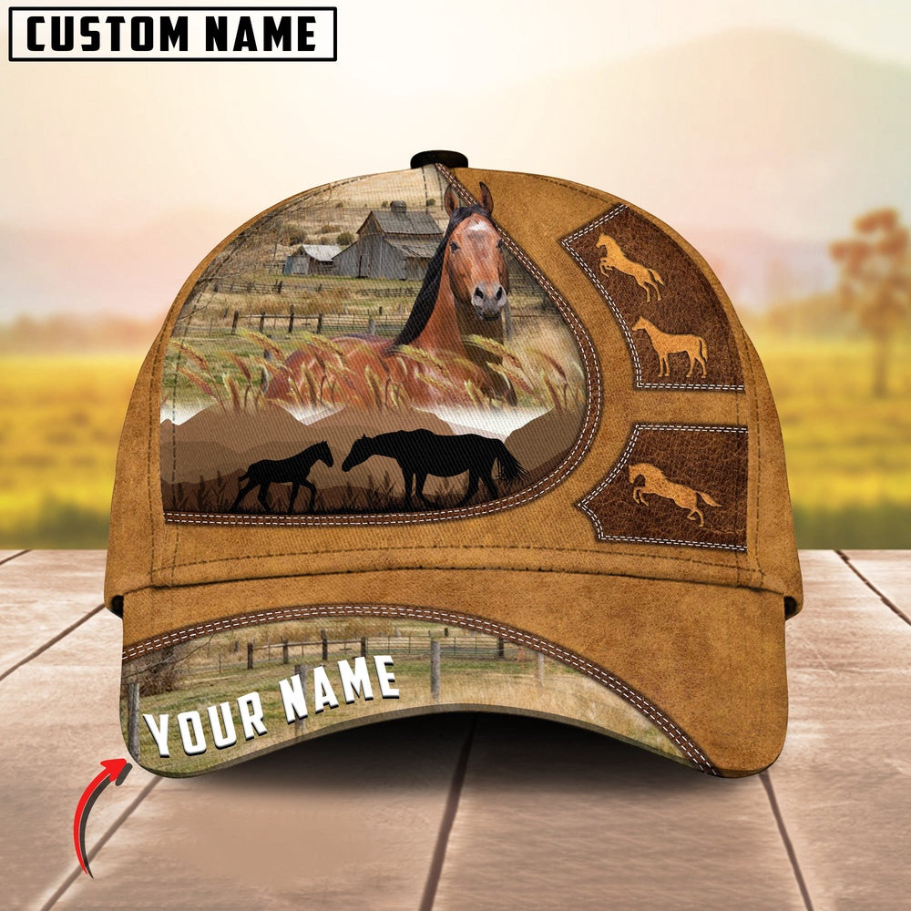 Horse Art On Farm Yellow Leather Pattern Customized 3D Cap, Farmer Cap, Cap For Farmers, Best Farm Hat, Farm Use Hat