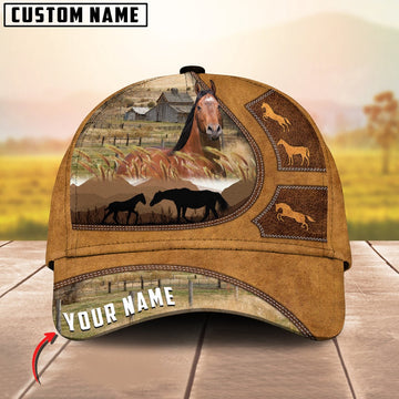 Horse Art On Farm Yellow Leather Pattern Customized 3D Cap, Farmer Cap, Cap For Farmers, Best Farm Hat, Farm Use Hat