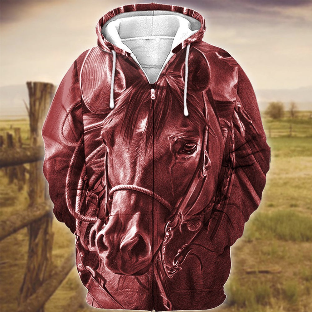 Horse Art Pink Version 3D Hoodie, Farmer Hoodie, Farm Themed Shirts, Farm Tee Shirts