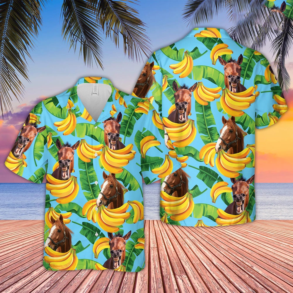 Horse Banana Pattern Hawaiian Shirt, Farm Hawaiian Shirt, Farmer Hawaii