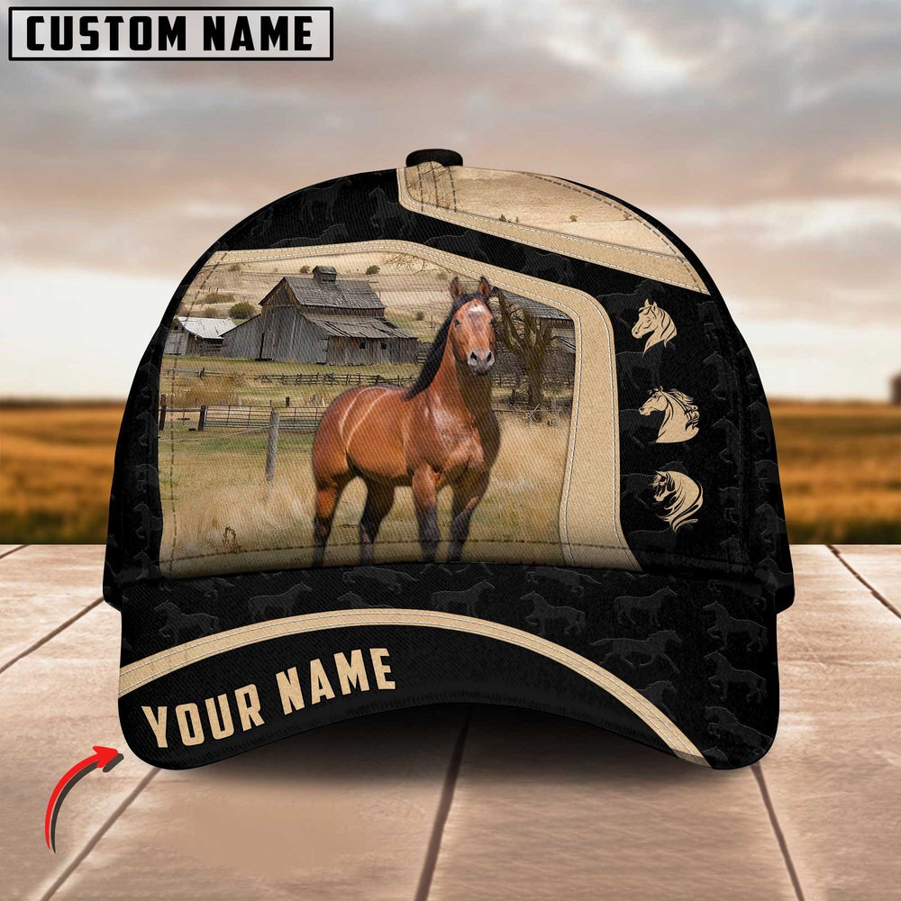Horse Black Yellow Pattern Customized Name Cap, Farmer Cap, Cap For Farmers, Best Farm Hat, Farm Use Hat