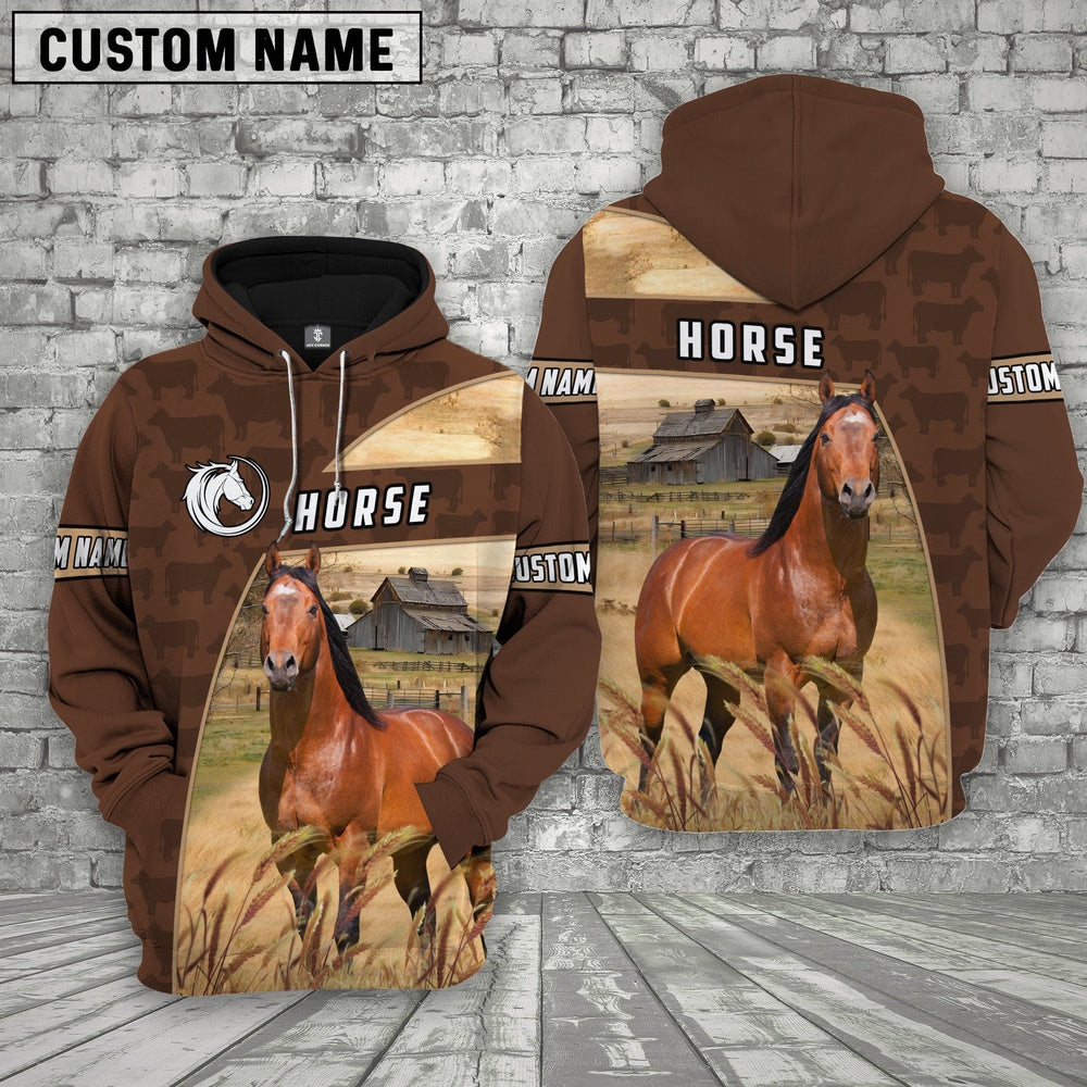 Horse Brown Farm Personalized 3D Hoodie, Farmer Hoodie, Custom Farm Shirts, Farmer T Shirt