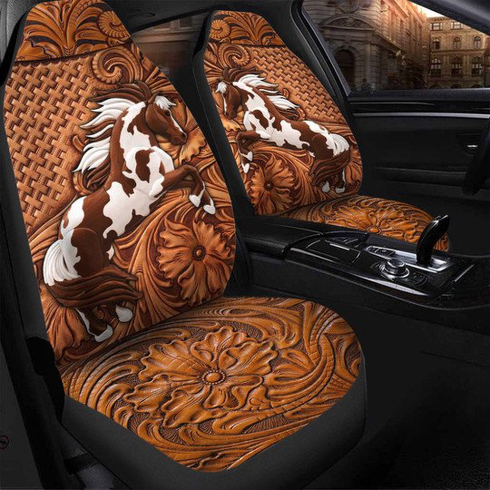 Horse Brown Flowers Car Seat Cover, Car Seat Cover, Farm Car Seat Cover, Pet Seat Covers