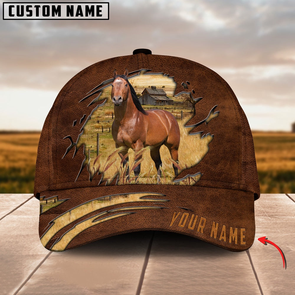 Horse Brown Leather Pattern Customized Name Cap, Farmer Cap, Cap For Farmers, Best Farm Hat, Farm Use Hat