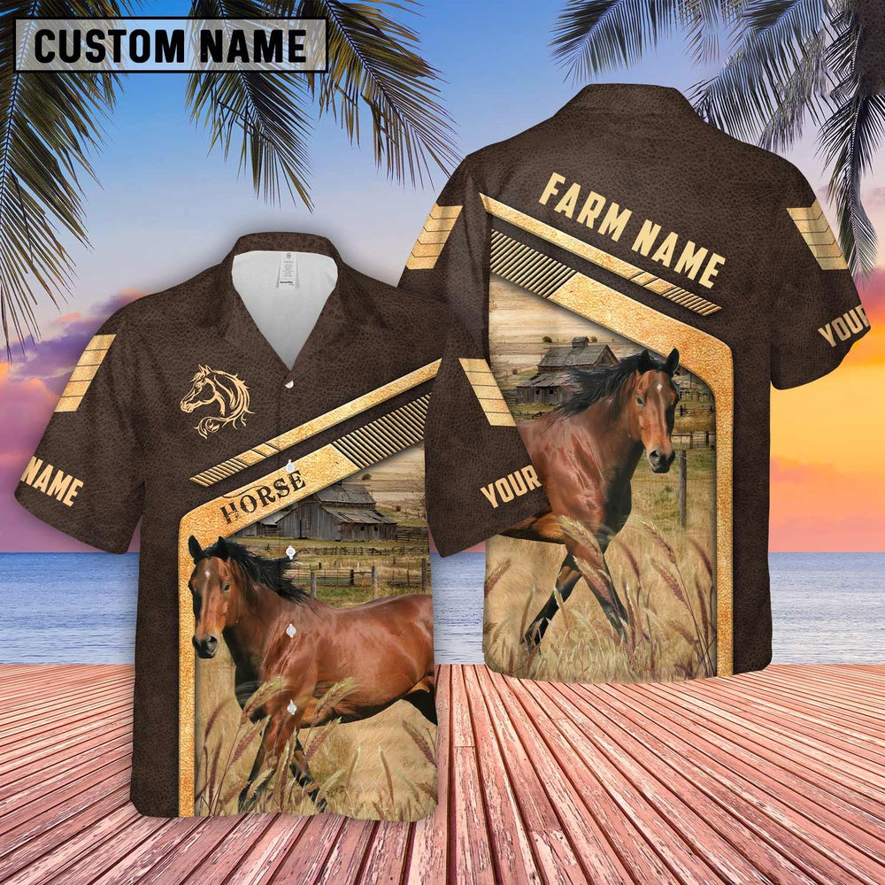 Horse Brown Pattern Customized Name Hawaiian Shirt, Farm Hawaiian Shirt, Farmer Hawaii