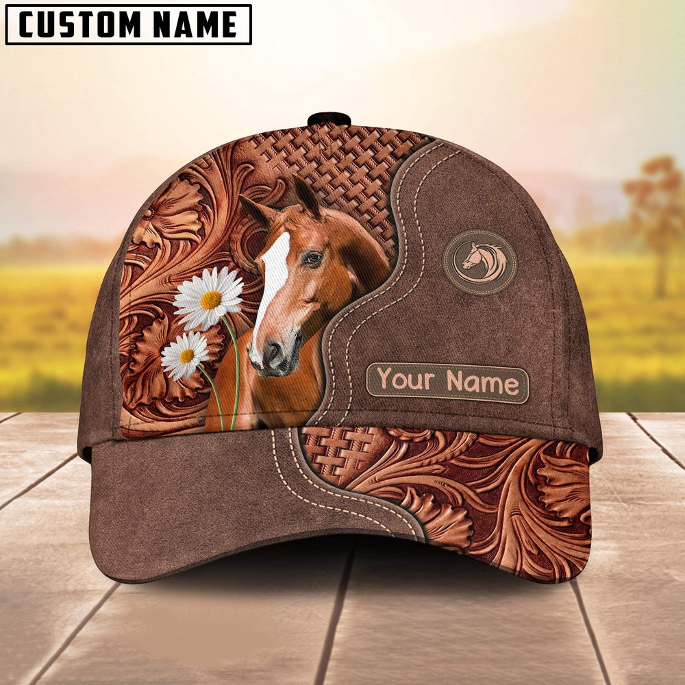 Horse Brown Vintage Pattern Customized Name 3D Cap, Farmer Cap, Cap For Farmers, Best Farm Hat, Farm Use Hat