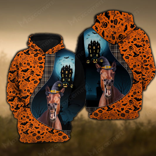Horse Castle Halloween Pattern 3D Hoodie, Farmer Hoodie, Farm Themed Shirts, Farm Tee Shirts