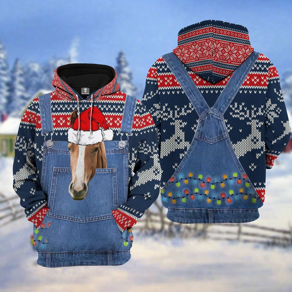 Horse Christmas Knitting Pattern 3D Hoodie, Farmer Hoodie, Farm Themed Shirts, Farm Tee Shirts