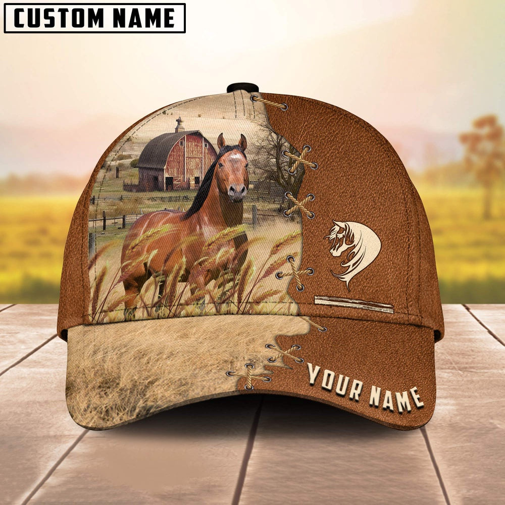 Horse Custom Name Brown Leather Pattern Cap, Farmer Cap, Cap For Farmers, Best Farm Hat, Farm Use Hat