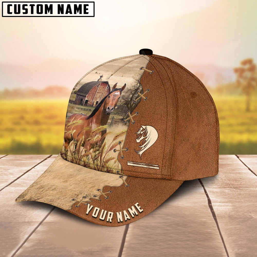 Horse Custom Name Brown Leather Pattern Cap, Farmer Cap, Cap For Farmers, Best Farm Hat, Farm Use Hat