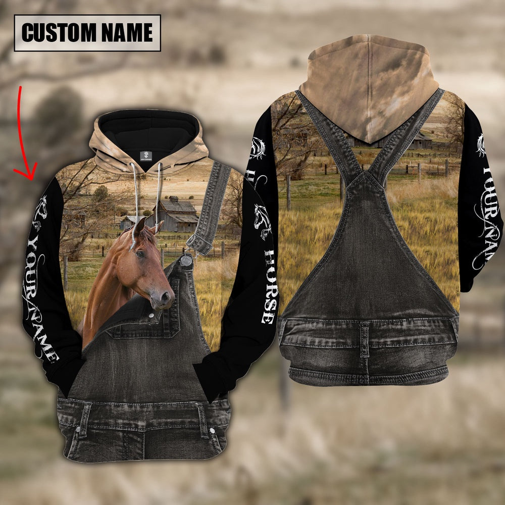 Horse Custom Name Overalls Hoodie, Farmer Hoodie, Custom Farm Shirts, Farmer T Shirt
