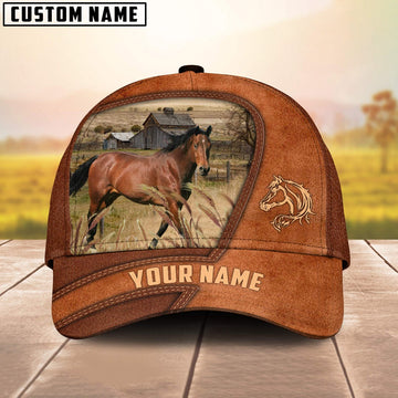 Horse Customized Name Brown Leather Pattern Cap, Farmer Cap, Cap For Farmers, Best Farm Hat, Farm Use Hat