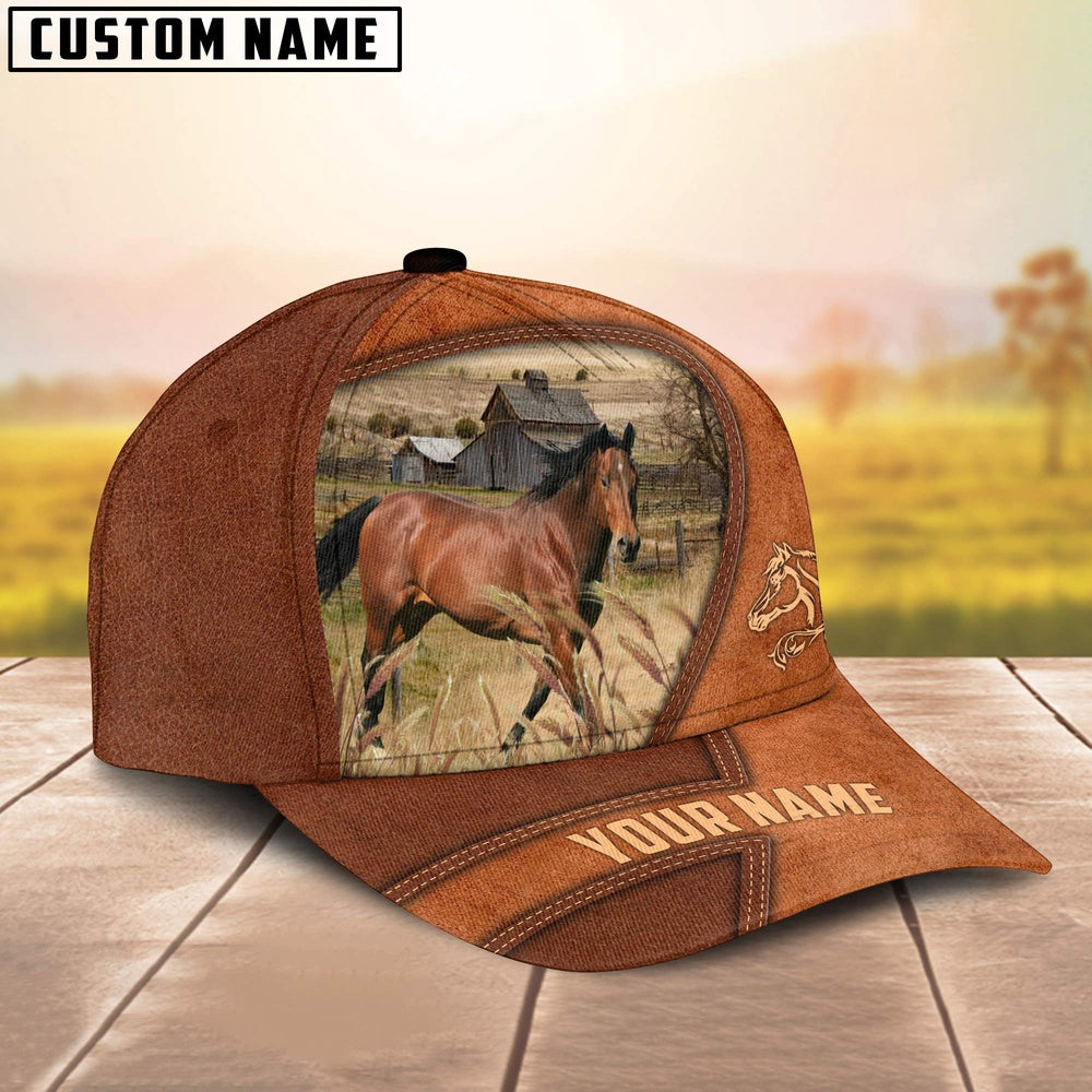 Horse Customized Name Brown Leather Pattern Cap, Farmer Cap, Cap For Farmers, Best Farm Hat, Farm Use Hat