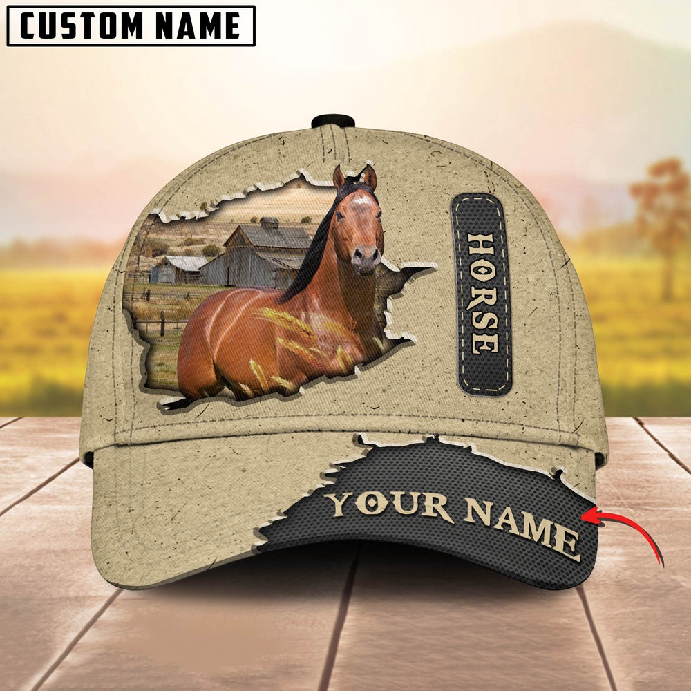Horse Customized Name Khaki Leather Pattern Cap, Farmer Cap, Cap For Farmers, Best Farm Hat, Farm Use Hat
