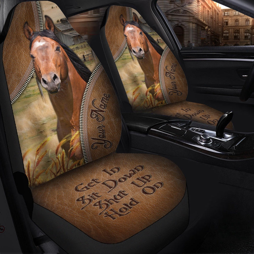 Horse Customized Name Leather Pattern Car Seat Cover, Car Seat Cover, Farm Car Seat Cover, Pet Seat Covers