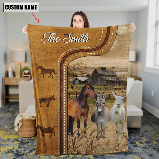 Horse, Donkey, Goat No Horns Blanket Custom Name, Farm Blanket, Farm Animal Blanket