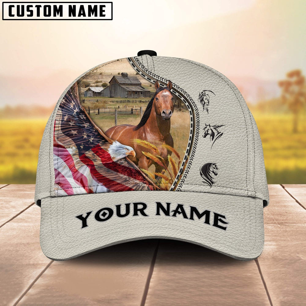Horse Eagle US Flag Leather Pattern Customized 3D Cap, Farmer Cap, Cap For Farmers, Best Farm Hat, Farm Use Hat