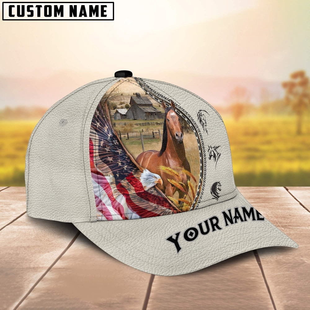 Horse Eagle US Flag Leather Pattern Customized 3D Cap, Farmer Cap, Cap For Farmers, Best Farm Hat, Farm Use Hat