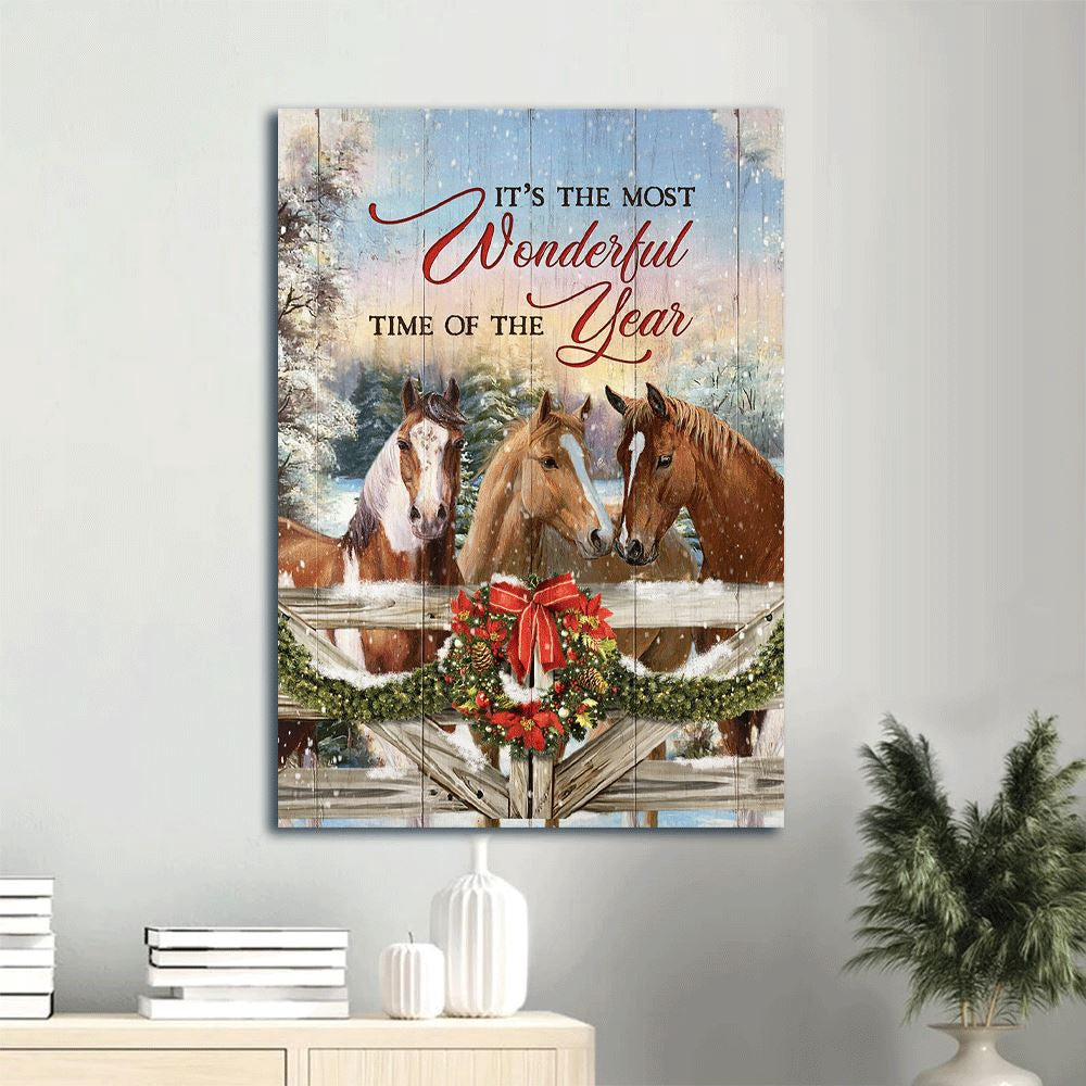 Horse Farm, Christmas Wreath, Winter Canvas, It'S The Most Wonderful Time Of The Year, Wall Art, Farm Canvas, Farm Art Decor