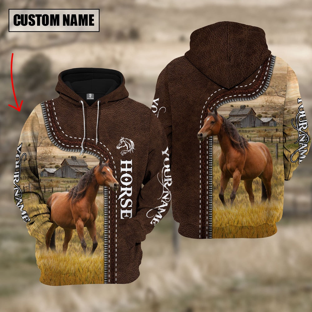 Horse Farming Leather Pattern Personalized 3D Hoodie, Farmer Hoodie, Custom Farm Shirts, Farmer T Shirt