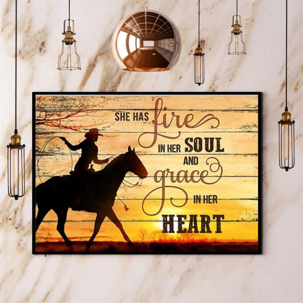 Horse Girl She Has Fire In Her Soul And Grace In Her Heart Sunset Farm Canvas, Farm Canvas, Farm Gift, Farm Home Decor
