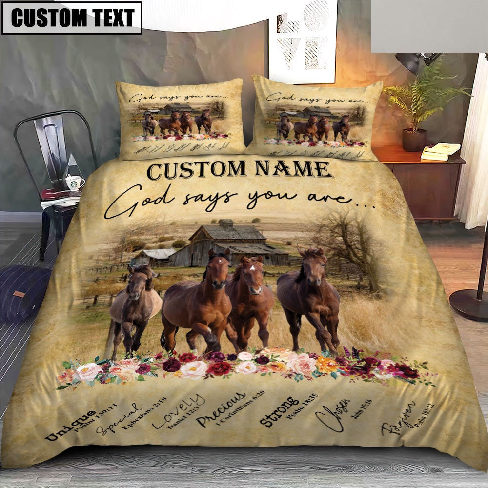 Horse God Says You Are Custom Name Bedding Set, Farm Bedding Set, Farmhouse Bedding Set