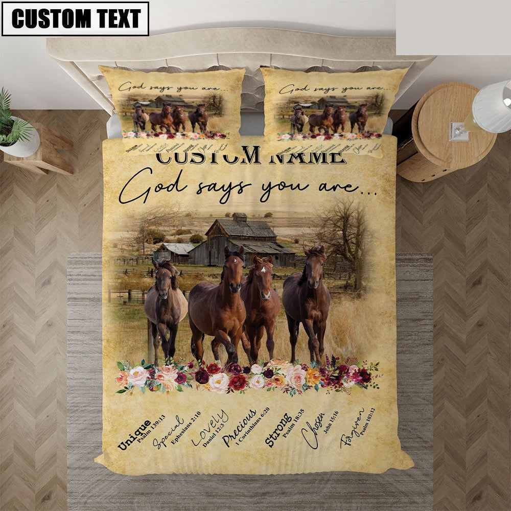 Horse God Says You Are Custom Name Bedding Set, Farm Bedding Set, Farmhouse Bedding Set
