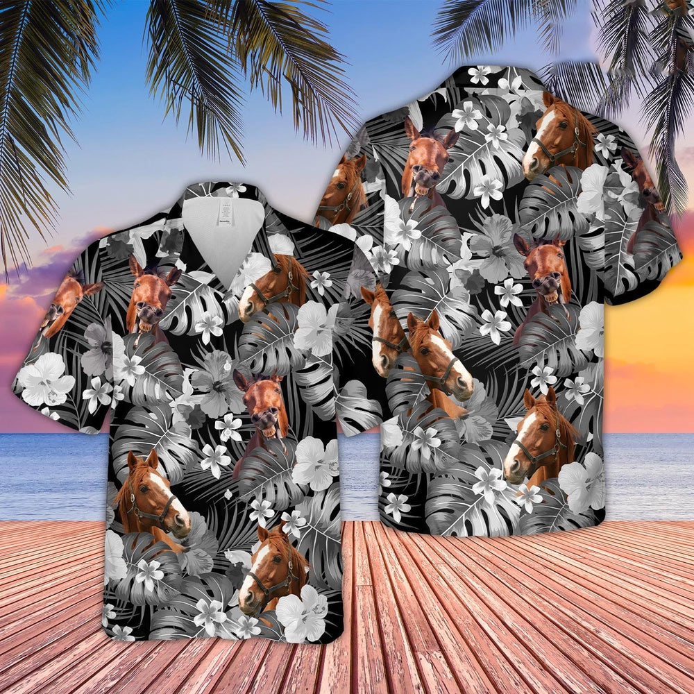 Horse Grey Hawaiian Shirt, Farm Hawaiian Shirt, Farmer Hawaii