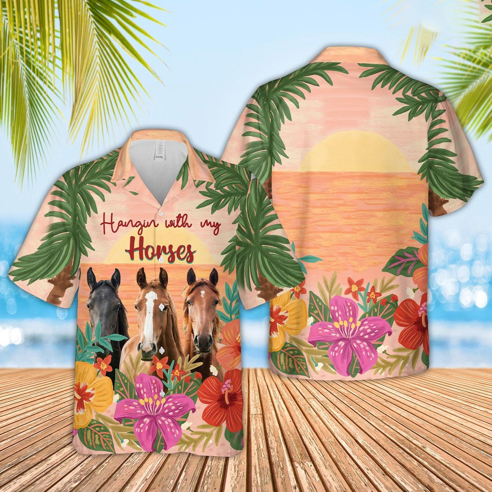 Horse Hangin with my Heifers Hawaiian Shirt, Farm Hawaiian Shirt, Farmer Hawaii