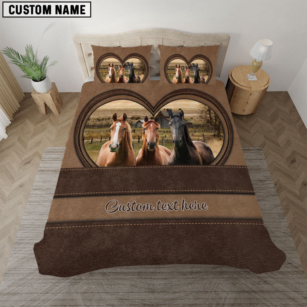Horse In Heart Custom Name Bedding Set, Farm Bedding Set, Farmhouse Bedding Set