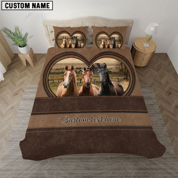 Horse In Heart Custom Name Bedding Set, Farm Bedding Set, Farmhouse Bedding Set