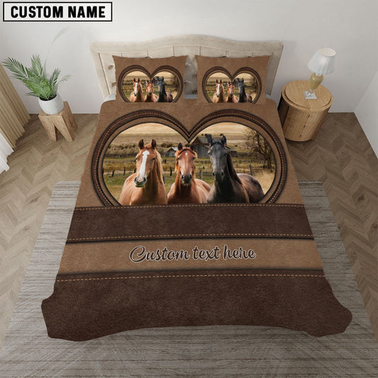 Horse In Heart Custom Name Bedding Set, Farm Bedding Set, Farmhouse Bedding Set