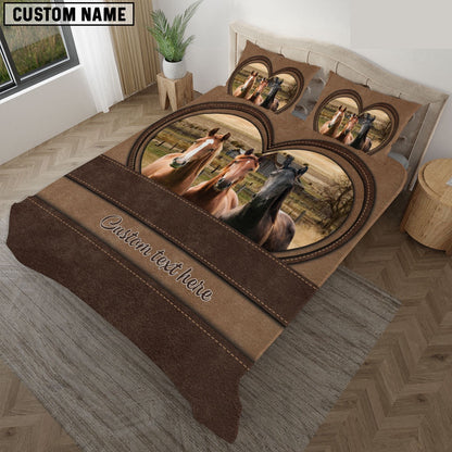 Horse In Heart Custom Name Bedding Set, Farm Bedding Set, Farmhouse Bedding Set