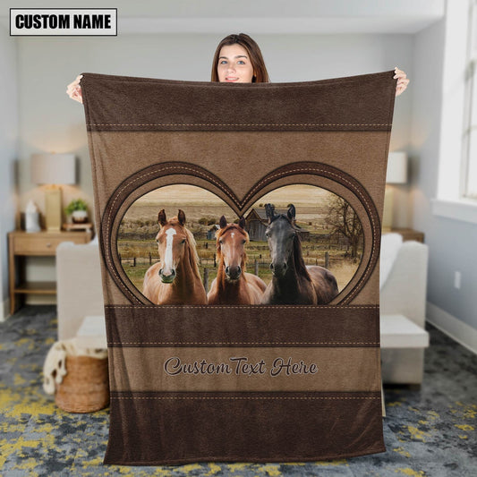 Horse In Heart Personalized Name Blanket, Farm Blanket, Farm Animal Blanket
