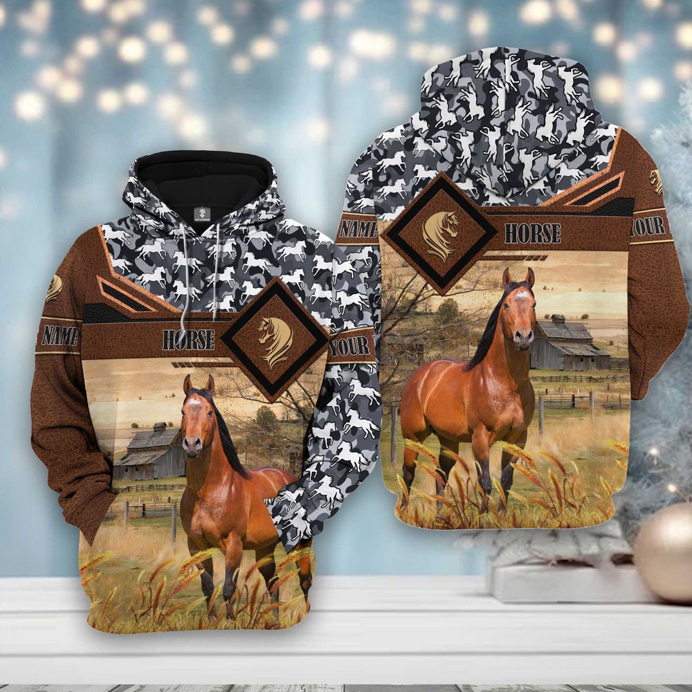 Horse Leather Camo Pattern on Farm All Over Printed Hoodie, Farmer Hoodie, Farm Themed Shirts, Farm Tee Shirts