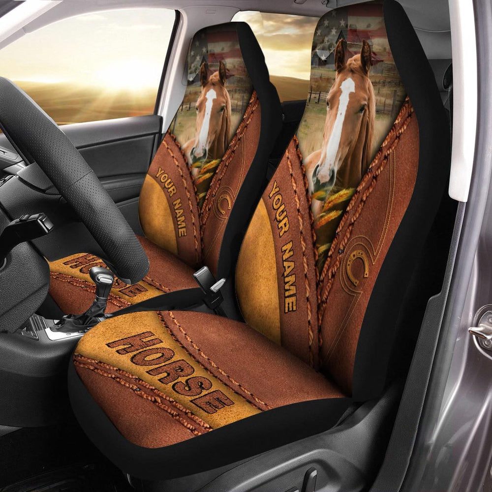 Horse Leather Pattern Customized Name Car Seat Cover, Car Seat Cover, Farm Car Seat Cover, Pet Seat Covers