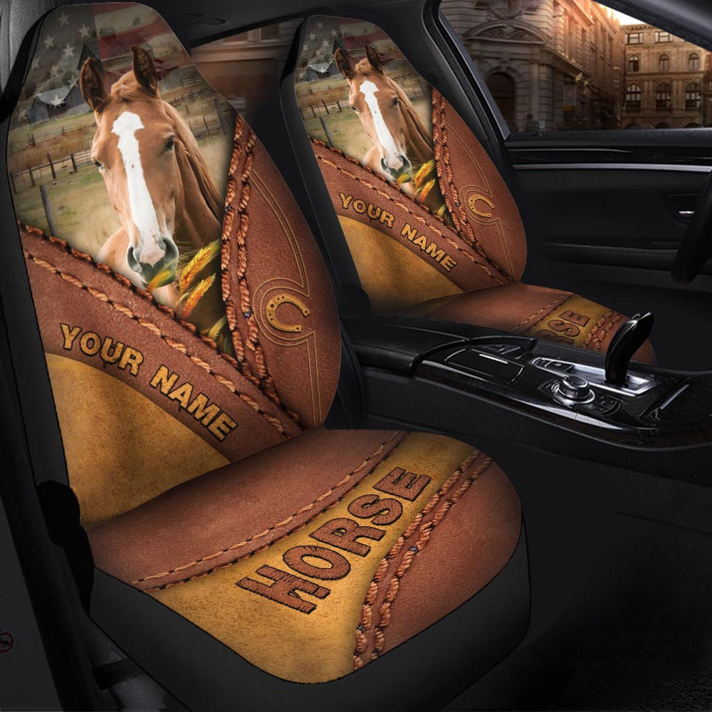 Horse Leather Pattern Customized Name Car Seat Cover, Car Seat Cover, Farm Car Seat Cover, Pet Seat Covers