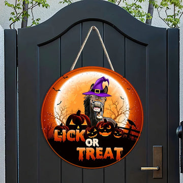 Horse Lick Or Treat Happy Halloween Wooden Sign, Farm Wood Sign, Farm House Wood Signs