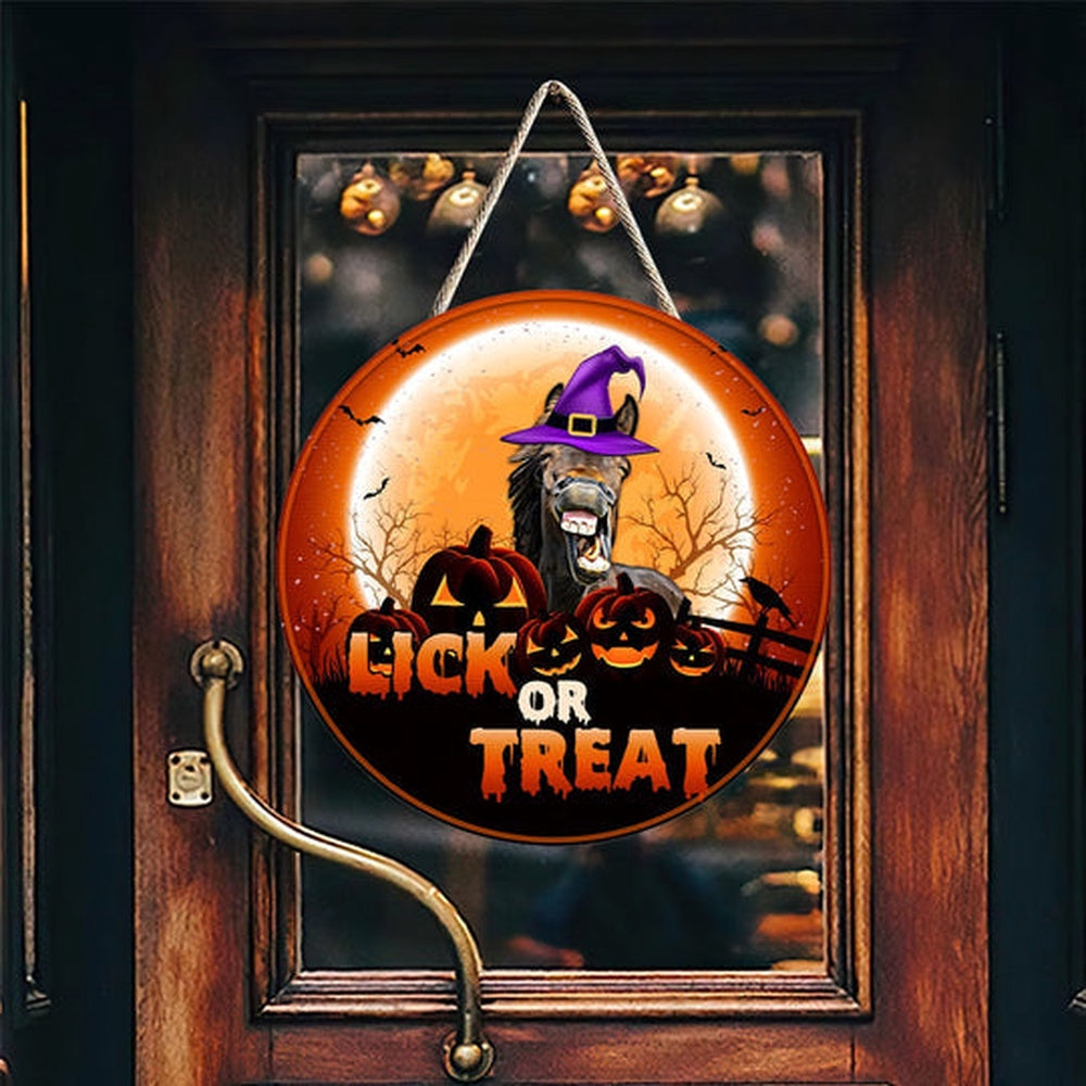 Horse Lick Or Treat Happy Halloween Wooden Sign, Farm Wood Sign, Farm House Wood Signs