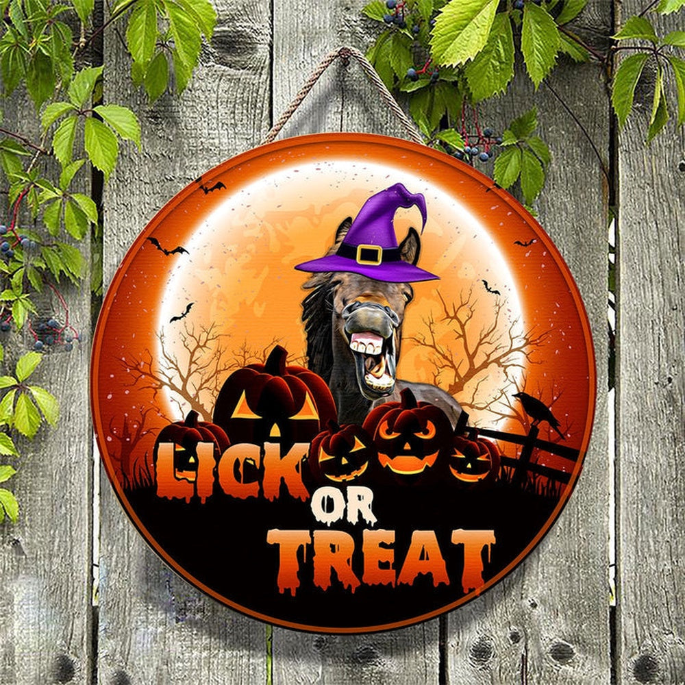 Horse Lick Or Treat Happy Halloween Wooden Sign, Farm Wood Sign, Farm House Wood Signs