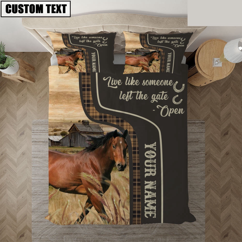 Horse Like Someone Left The Gate Open Customized Name Bedding Set, Farm Bedding Set, Farmhouse Bedding Set