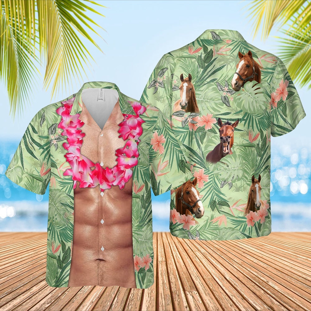 Horse Lovers Funny 6-pack Body Hawaiian Shirt, Farm Hawaiian Shirt, Farmer Hawaii