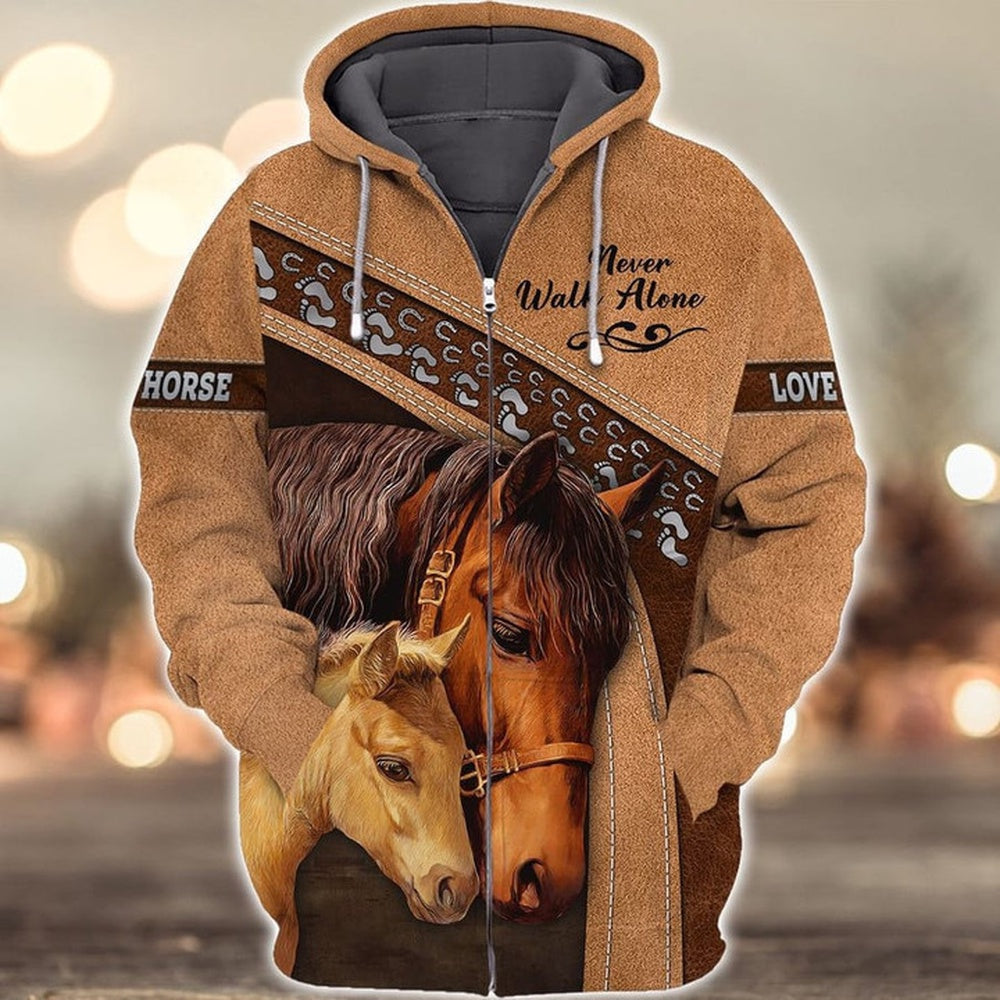 Horse Lovers Never Walk Alone 3D Hoodie, Farmer Hoodie, Farm Themed Shirts, Farm Tee Shirts