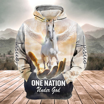 Horse Lovers One Nation Under God 3D Hoodie, Farmer Hoodie, Farm Themed Shirts, Farm Tee Shirts