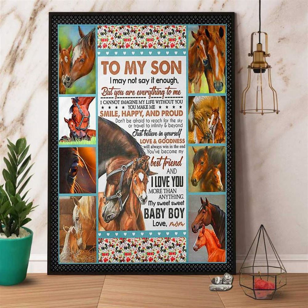 Horse Mom To My Son I Love You More Than Anything My Sweet Sweet Baby Boy Farm Life Horse Lovers Canvas, Farm Canvas, Farm Art Decor