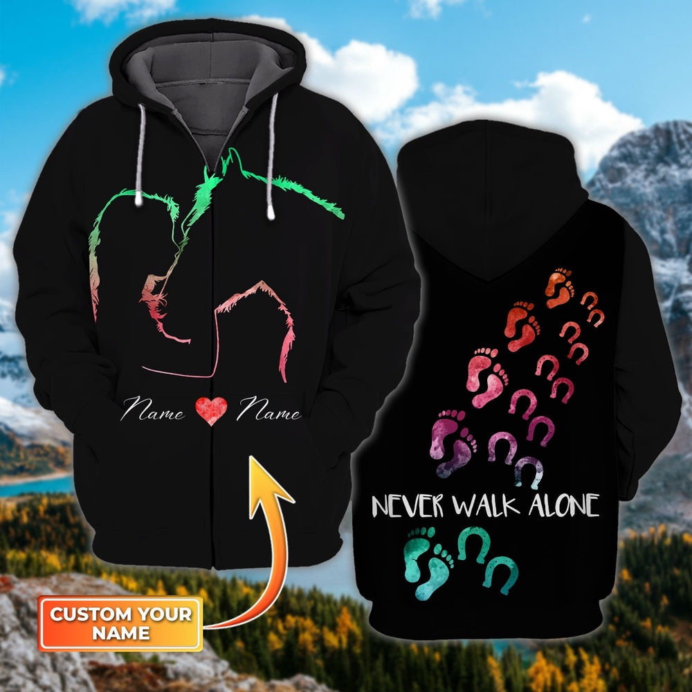 Horse Never Walk Alone Custom Name 3D Shirts, Farmer Hoodie, Custom Farm Shirts, Farmer T Shirt